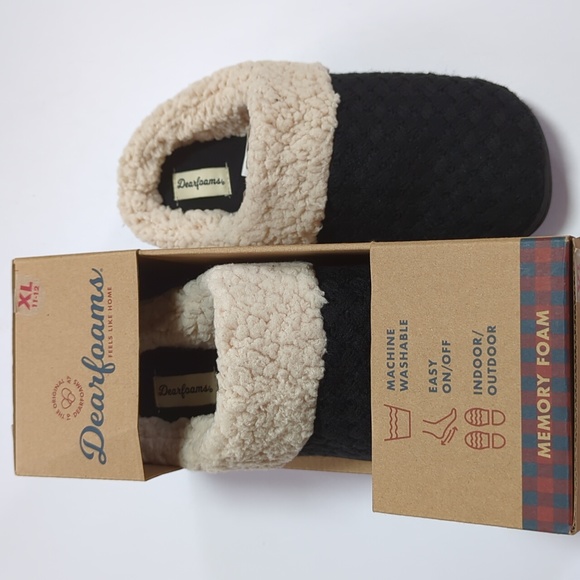 dearfoams Shoes Dearfoams Black And Sherpa Memory Foam Slippers
